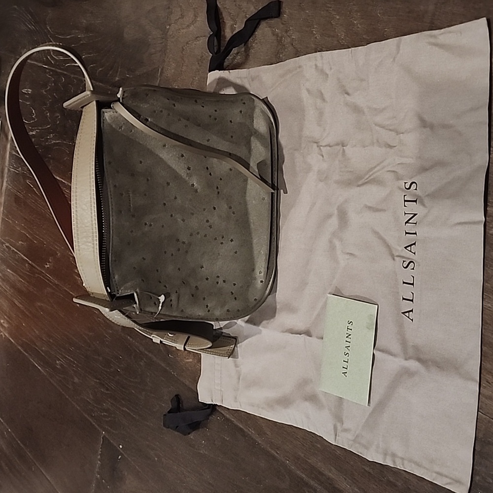 All Saints Mini Echo Star Suede and Leather Bag